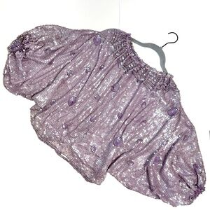 Vintage Lavender Sequin Beaded Off-Shoulder Blouse